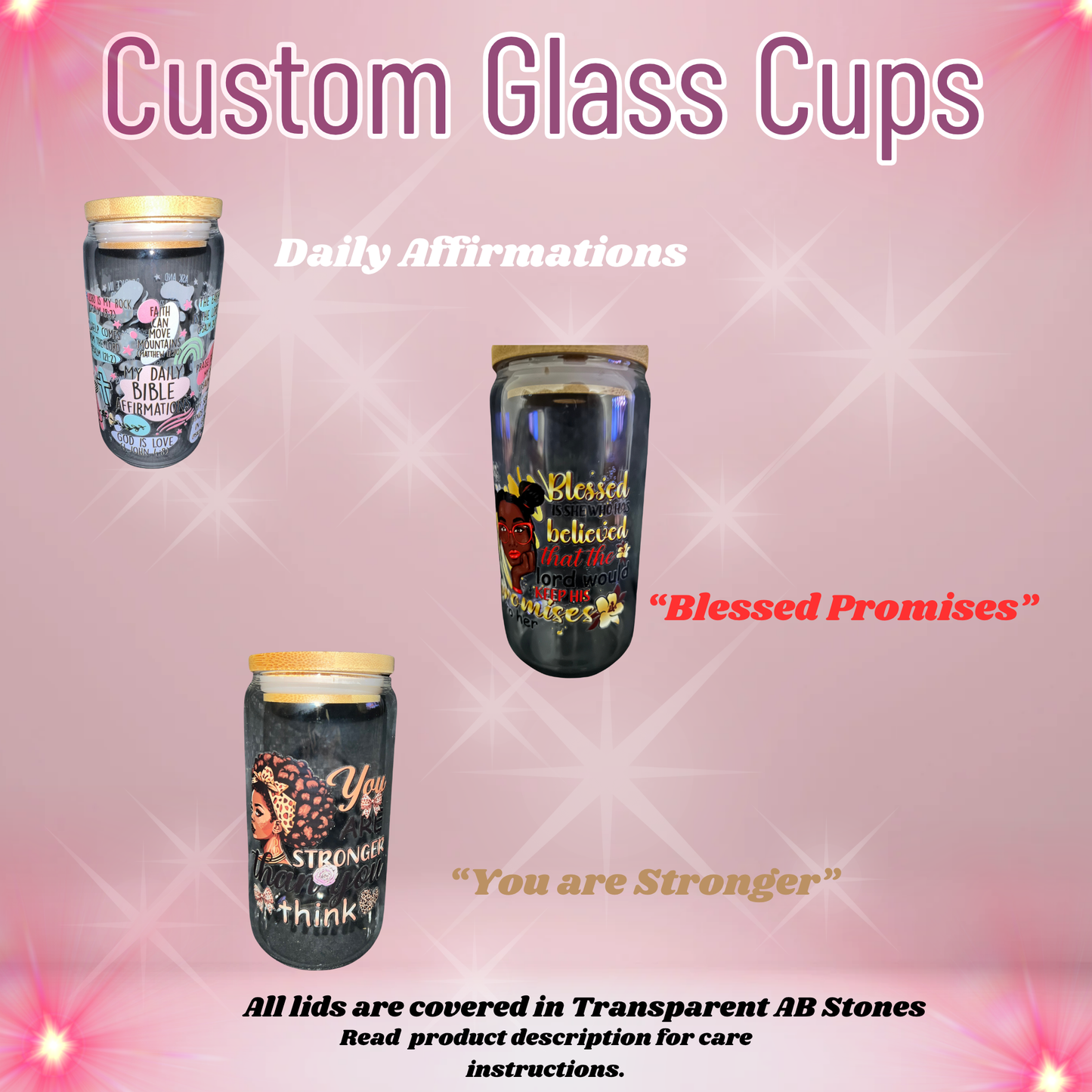 Custom Glass Cup w/Lid and Straw