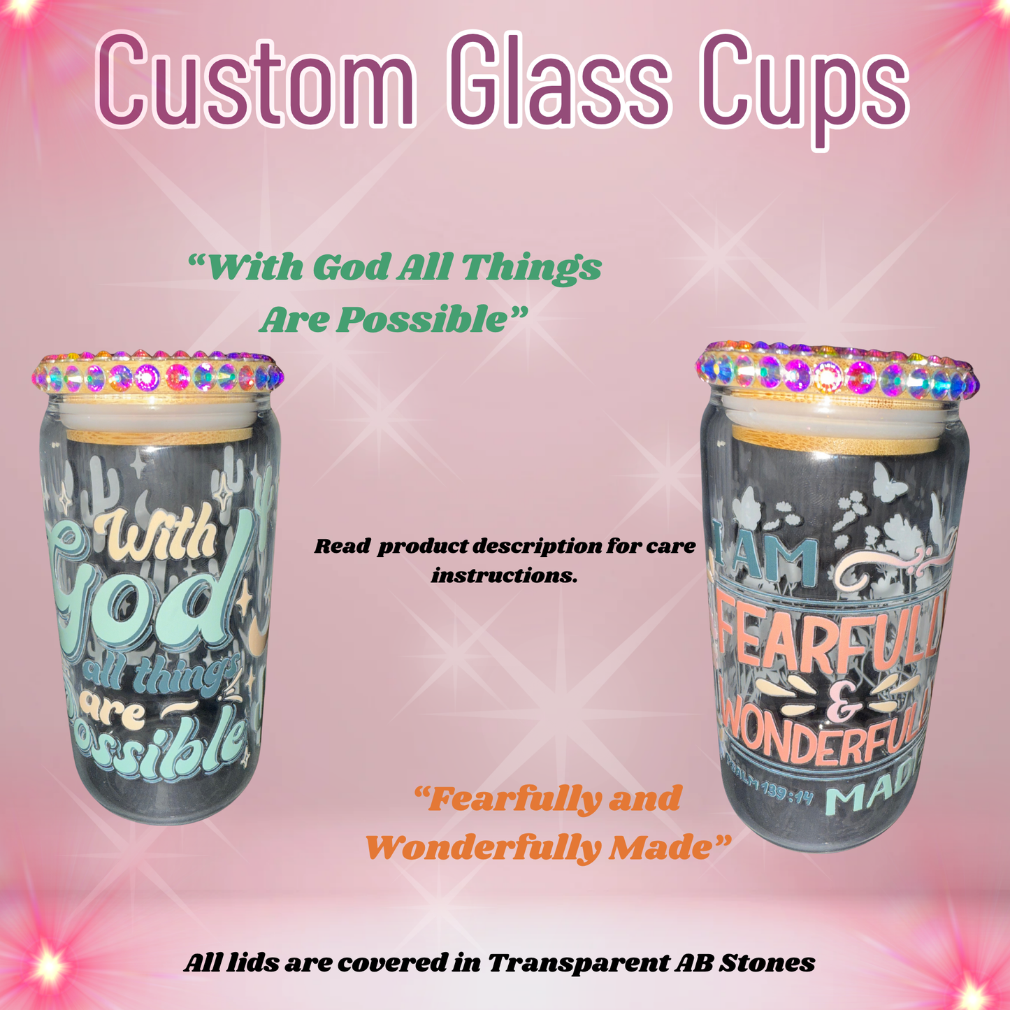 Custom Glass Cup w/Lid and Straw