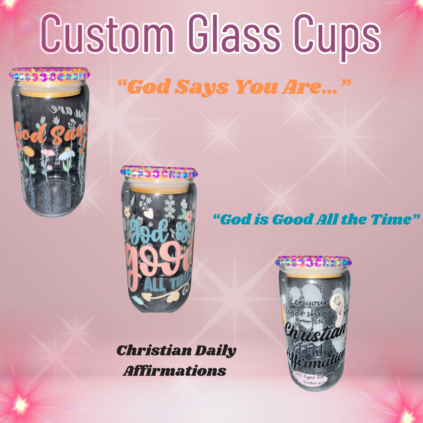 Custom Glass Cup w/Lid and Straw