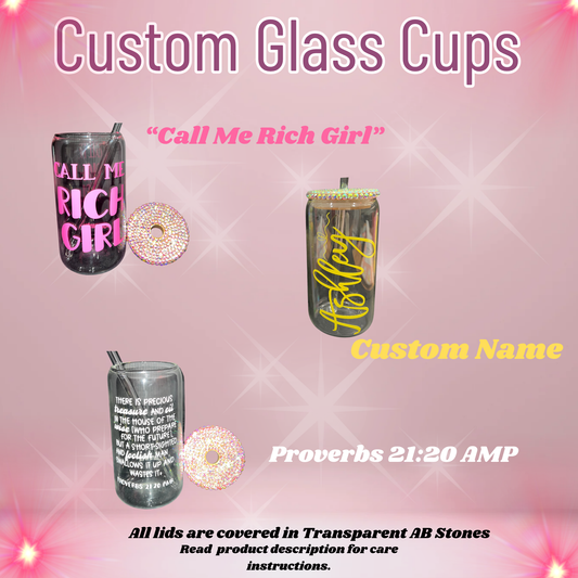 Custom Glass Cup w/Lid and Straw