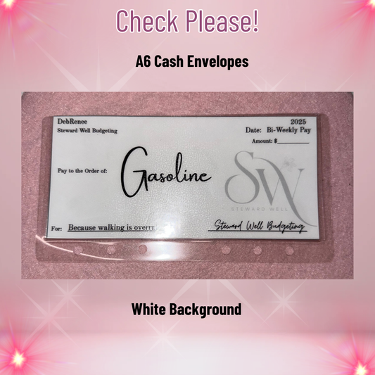 "Check Please" - A6 Cash Envelopes (White Background)