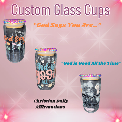 Custom Glass Cup w/Lid and Straw