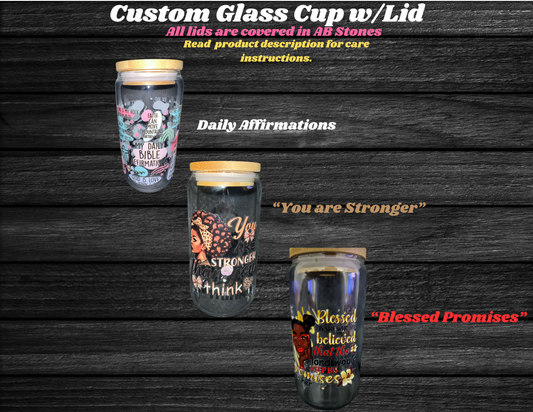 Custom Glass Cup w/Lid and Straw