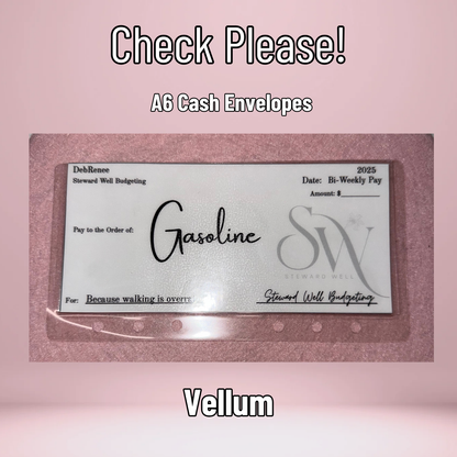"Check Please" - A6 Cash Envelopes (White Background)